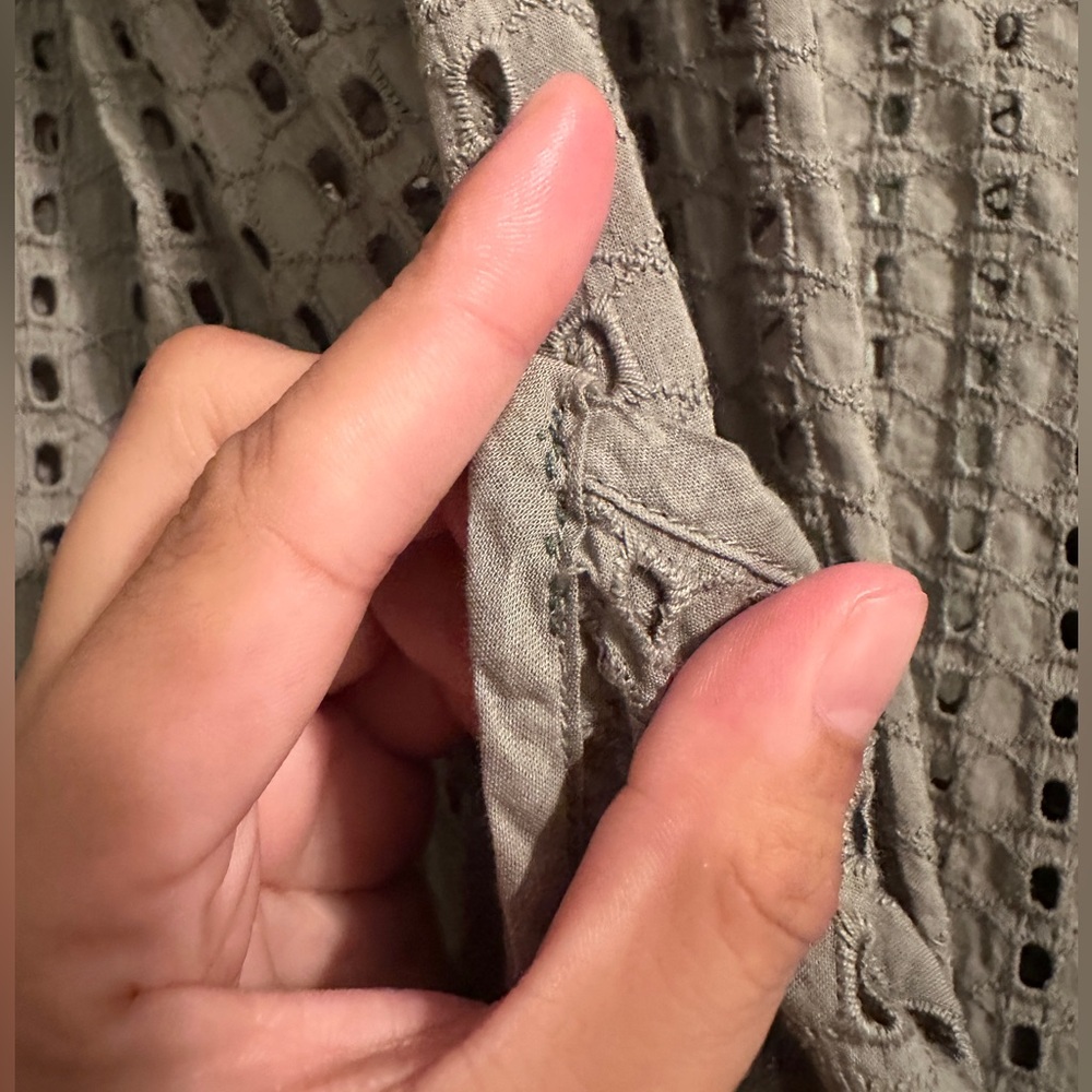 Anthropologie Collared Eyelet Olive Green Duster - Picture 5 of 10